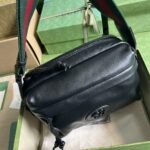 Gucci GG Unisex Shoulder Bag Tonal Double G Black Leather – Image 4