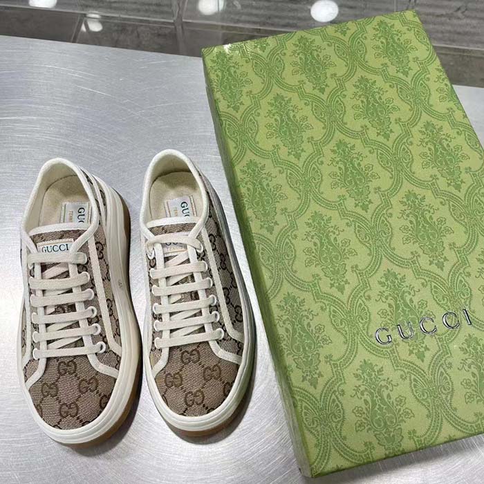 Gucci GG Women’s GG Sneaker Beige Ebony Original GG Canvas Flat 5 Cm Heel (4)