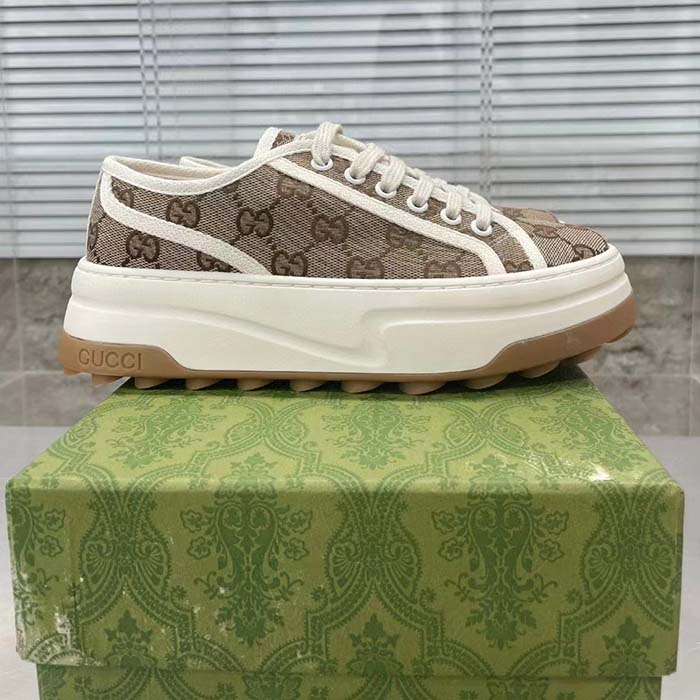 Gucci GG Women’s GG Sneaker Beige Ebony Original GG Canvas Flat 5 Cm Heel (9)