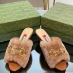 Gucci GG Women's Mid-Heel Slide Sandal Brown Fabric Horsebit 5.6 Cm Heel - Image 6