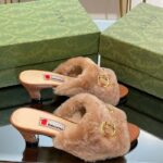 Gucci GG Women's Mid-Heel Slide Sandal Brown Fabric Horsebit 5.6 Cm Heel - Image 2