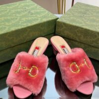 Gucci GG Women’s Mid-Heel Slide Sandal Pink Fabric Horsebit 5.6 Cm Heel (1)