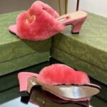 Gucci GG Women's Mid-Heel Slide Sandal Pink Fabric Horsebit 5.6 Cm Heel - Image 9