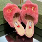 Gucci GG Women's Mid-Heel Slide Sandal Pink Fabric Horsebit 5.6 Cm Heel - Image 5