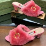 Gucci GG Women's Mid-Heel Slide Sandal Pink Fabric Horsebit 5.6 Cm Heel - Image 3