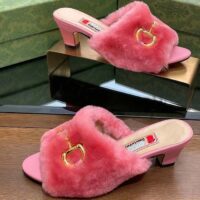 Gucci GG Women’s Mid-Heel Slide Sandal Pink Fabric Horsebit 5.6 Cm Heel (1)