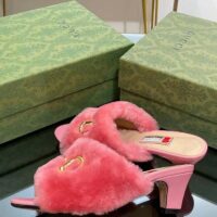 Gucci GG Women’s Mid-Heel Slide Sandal Pink Fabric Horsebit 5.6 Cm Heel (1)