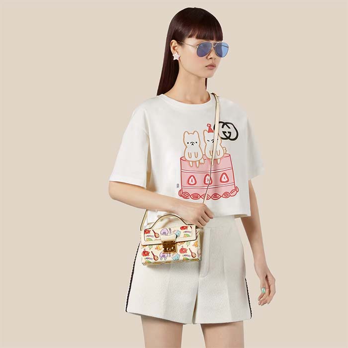 Gucci Unisex Animal Print Mini Bag Beige Ebony GG Supreme Canvas