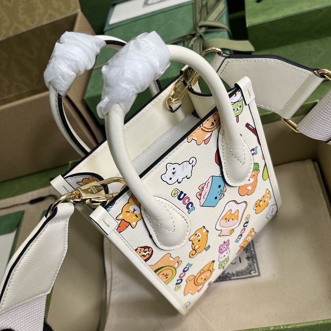 Gucci Unisex Animal Print Mini Tote Bag Beige Ebony GG Supreme Canvas (10)