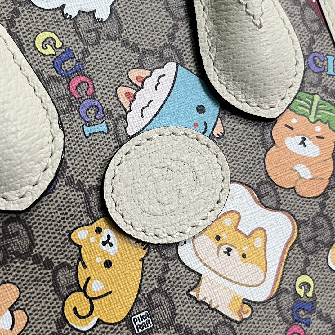 Gucci Unisex Animal Print Mini Tote Bag Beige Ebony GG Supreme Canvas (14)