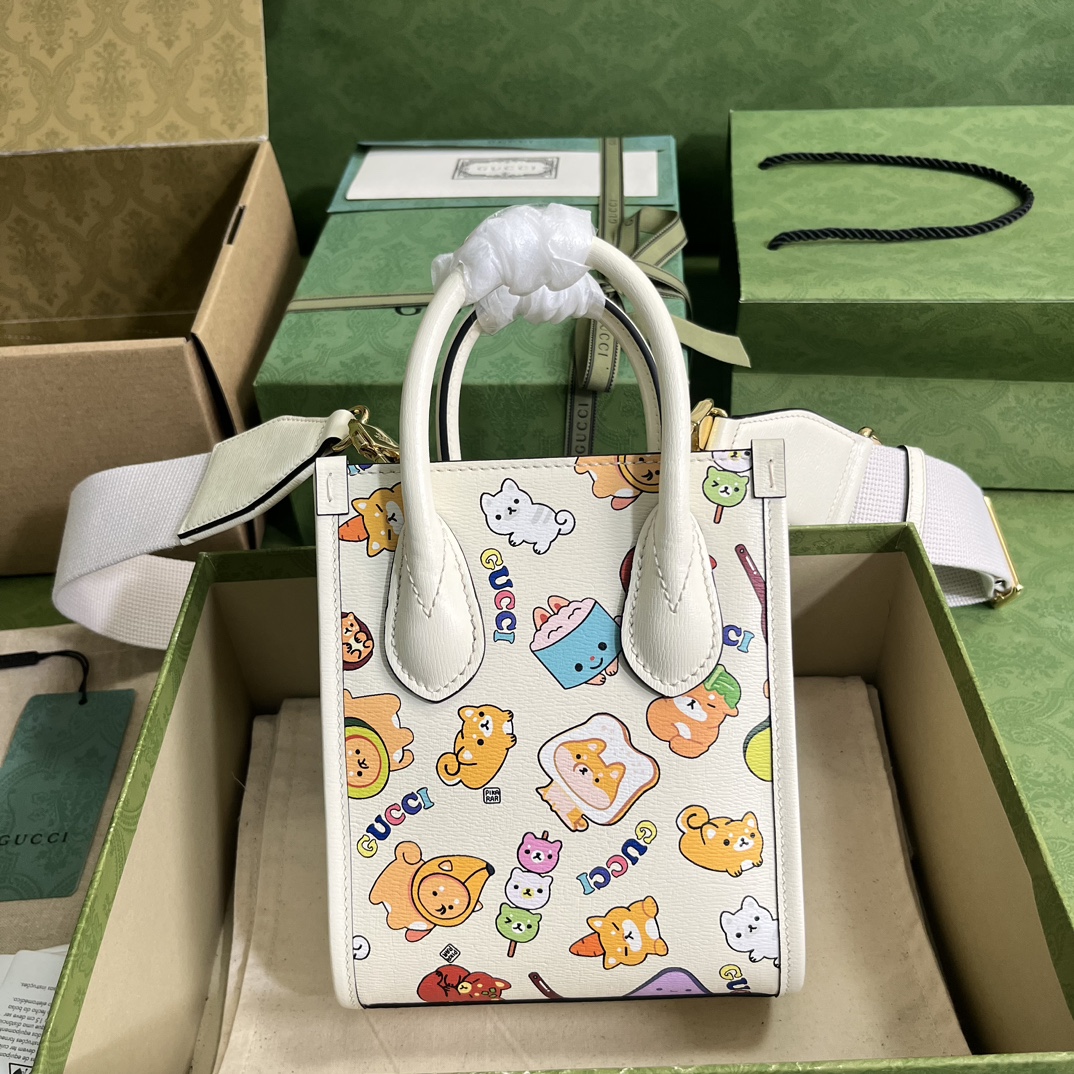 Gucci Unisex Animal Print Mini Tote Bag Beige Ebony GG Supreme Canvas (6)