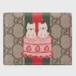 Gucci Unisex Animals Print Card Case Wallet Beige Ebony GG Supreme Canvas