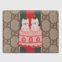 Gucci Unisex Animals Print Card Case Wallet Beige Ebony GG Supreme Canvas (1)