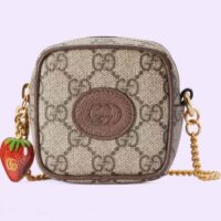 Gucci Unisex Coin Purse Double G Strawberry Beige Ebony GG Supreme Canvas (1)