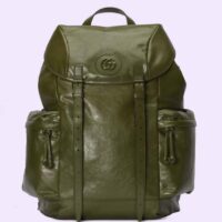Gucci Unisex GG Backpack Tonal Double G Original GG Canvas Forest Green Leather (1)