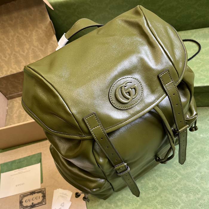 Gucci Unisex GG Backpack Tonal Double G Original GG Canvas Forest Green Leather (6)