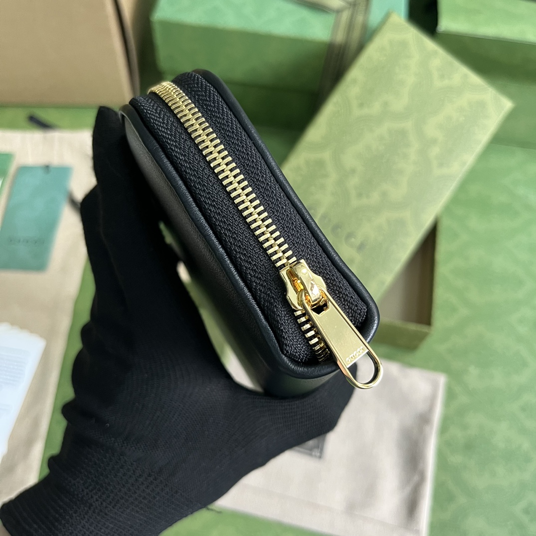 Gucci Unisex GG Blondie Zip Around Wallet Black Leather Round Interlocking G (9)
