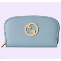Gucci Unisex GG Blondie Zip Around Wallet Light Blue Leather Round Interlocking G (1)