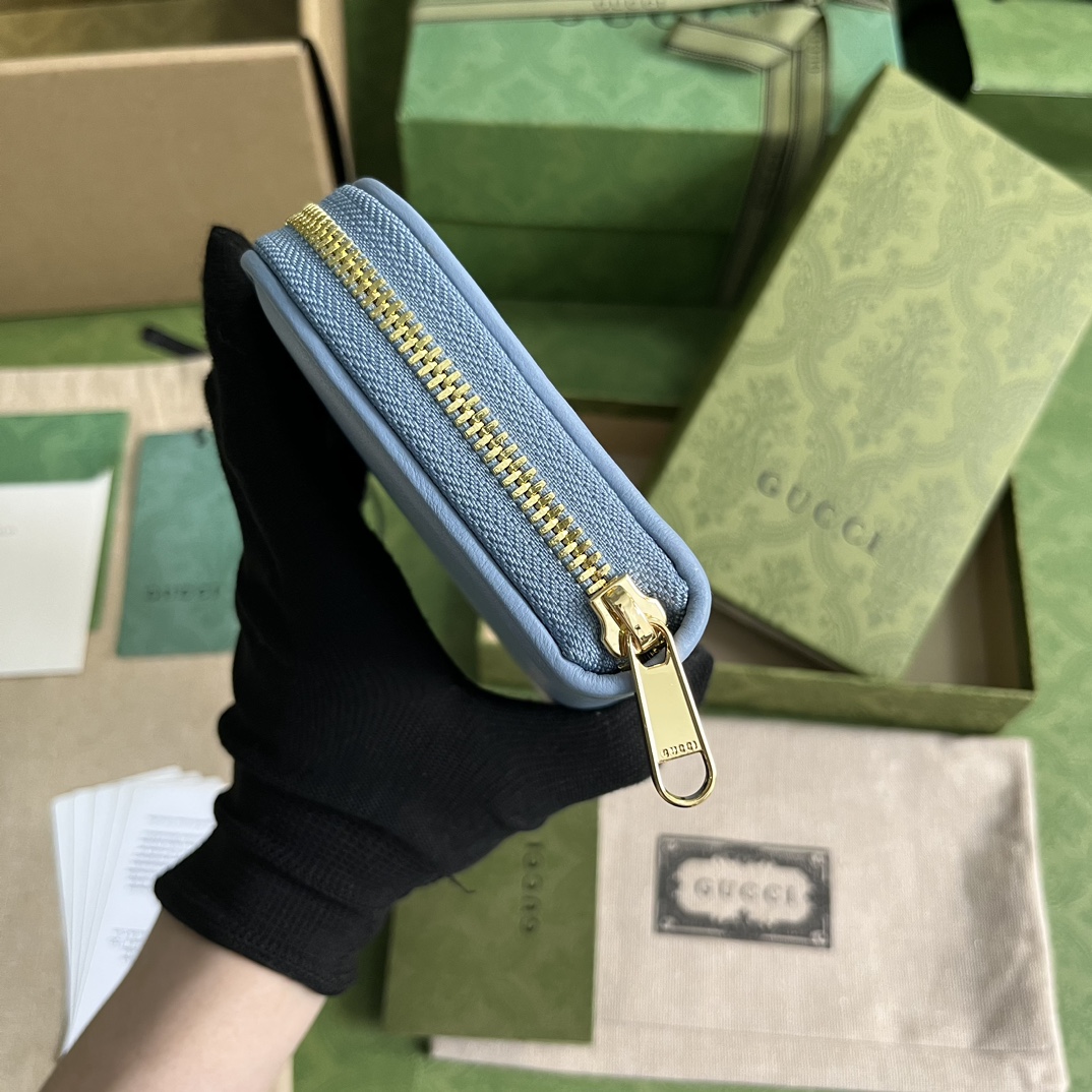 Gucci Unisex GG Blondie Zip Around Wallet Light Blue Leather Round Interlocking G (10)