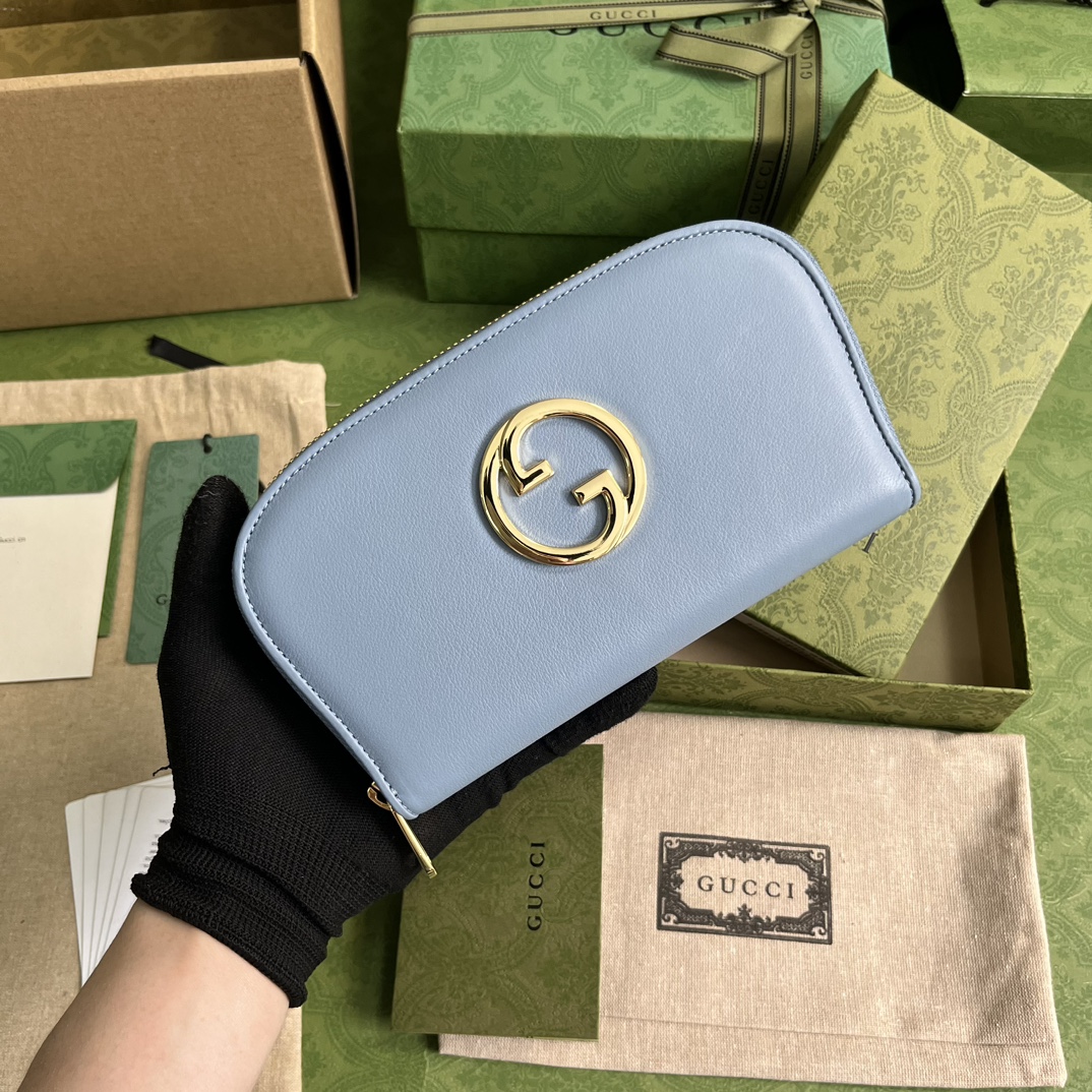 Gucci Unisex GG Blondie Zip Around Wallet Light Blue Leather Round Interlocking G (6)