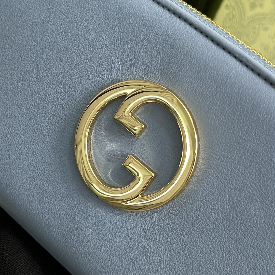 Gucci Unisex GG Blondie Zip Around Wallet Light Blue Leather Round Interlocking G (9)