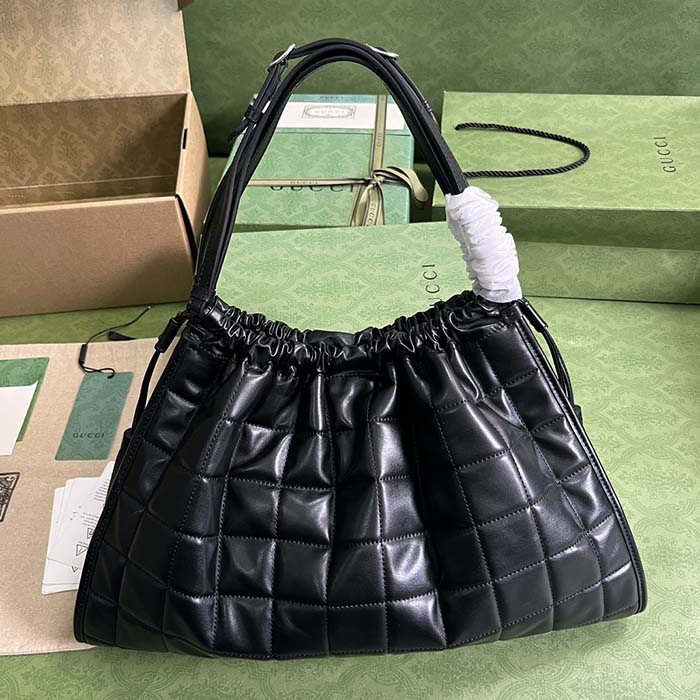 Gucci Unisex GG Deco Medium Tote Bag Black Quilted Leather Interlocking G (8)