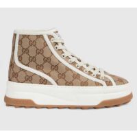 Gucci Unisex GG High Top Sneaker Beige Ebony Original GG Canvas Flat Interlocking G (10)