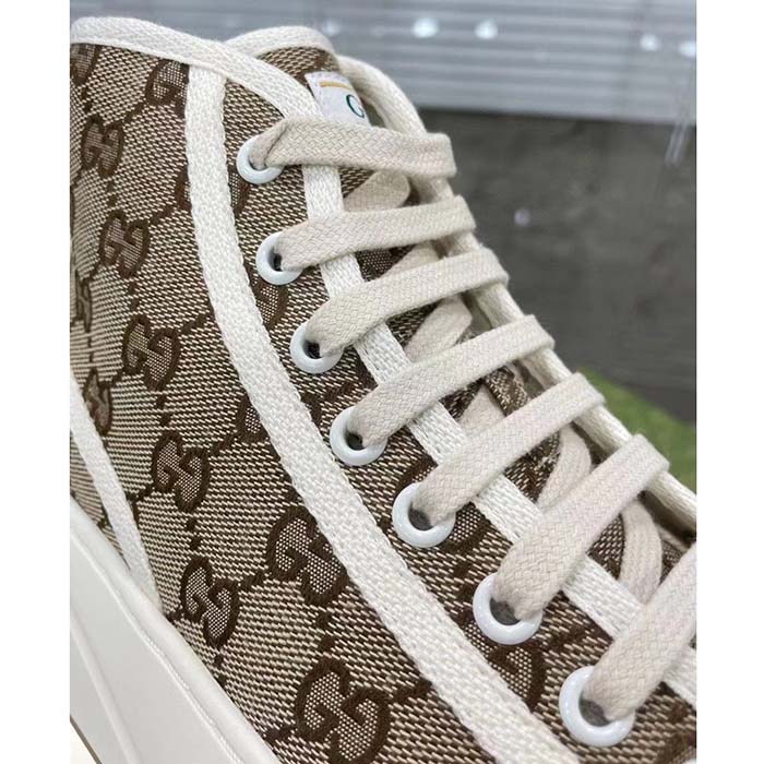 Gucci Unisex GG High Top Sneaker Beige Ebony Original GG Canvas Flat Interlocking G (2)