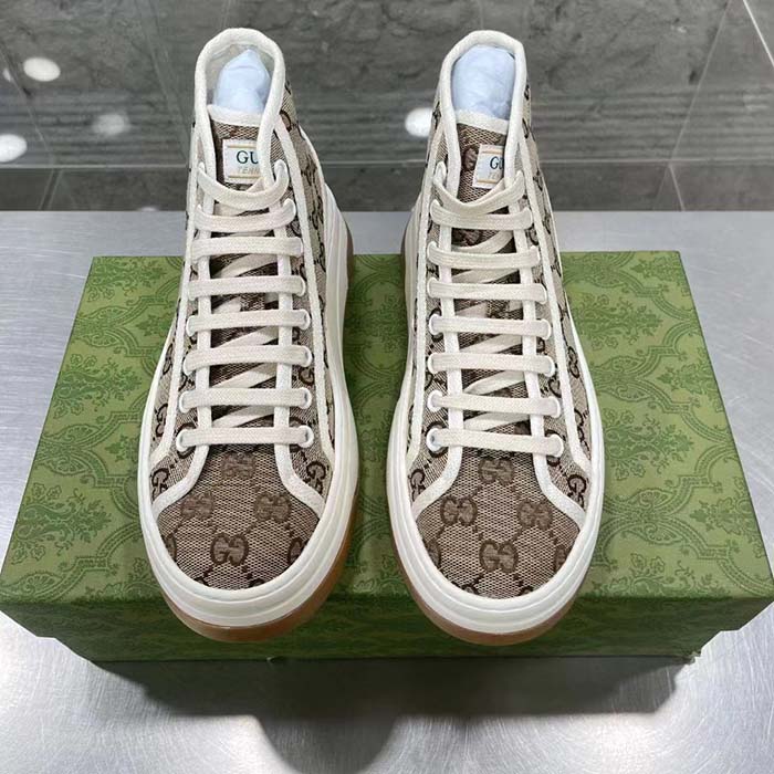 Gucci Unisex GG High Top Sneaker Beige Ebony Original GG Canvas Flat Interlocking G (3)