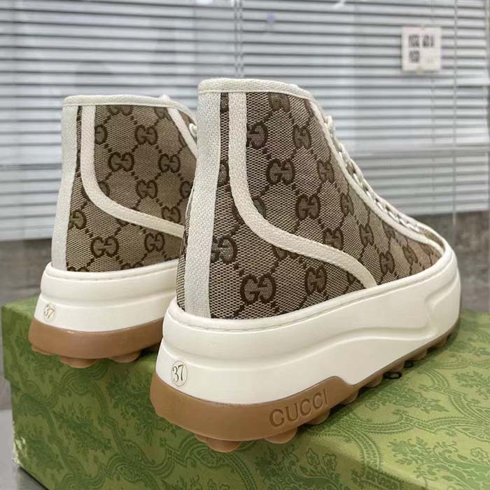 Gucci Unisex GG High Top Sneaker Beige Ebony Original GG Canvas Flat Interlocking G (6)