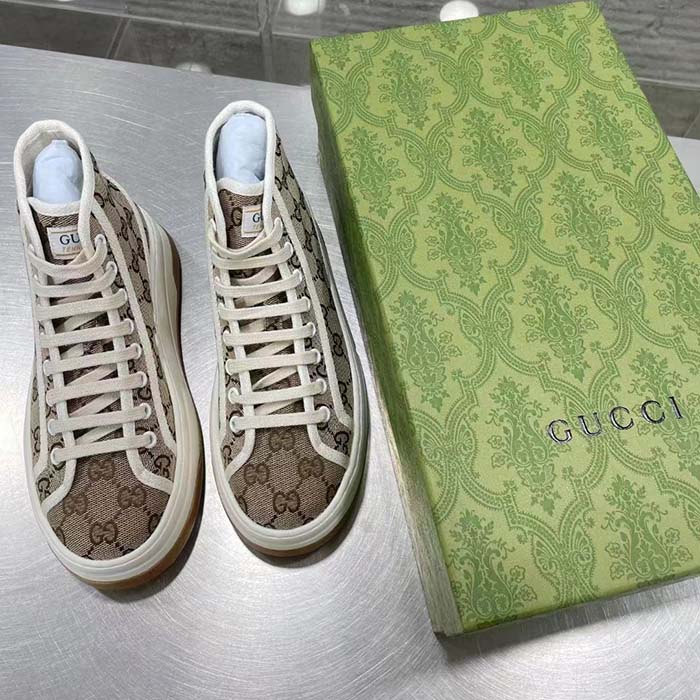 Gucci Unisex GG High Top Sneaker Beige Ebony Original GG Canvas Flat Interlocking G (8)
