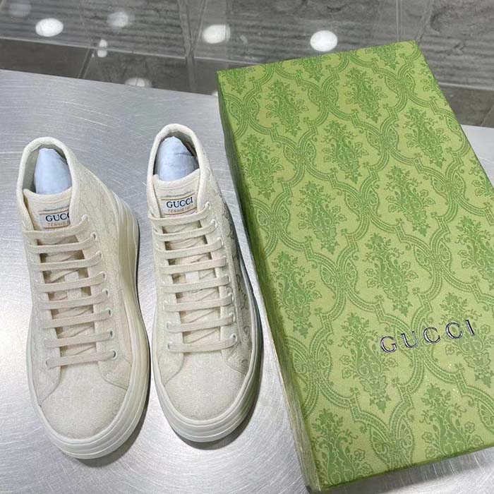 Gucci Unisex GG High Top Sneaker White Original GG Canvas Flat Interlocking G (1)