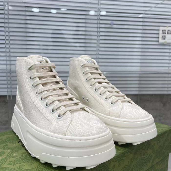 Gucci Unisex GG High Top Sneaker White Original GG Canvas Flat Interlocking G (10)