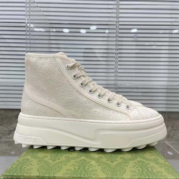 Gucci Unisex GG High Top Sneaker White Original GG Canvas Flat Interlocking G (9)