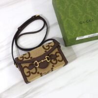 Gucci Unisex GG Horsebit 1955 Jumbo GG Mini Bag Camel Ebony Canvas (4)