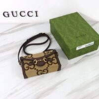 Gucci Unisex GG Horsebit 1955 Jumbo GG Mini Bag Camel Ebony Canvas (4)