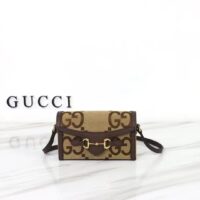 Gucci Unisex GG Horsebit 1955 Jumbo GG Mini Bag Camel Ebony Canvas (4)