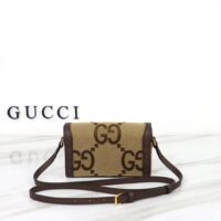 Gucci Unisex GG Horsebit 1955 Jumbo GG Mini Bag Camel Ebony Canvas (4)