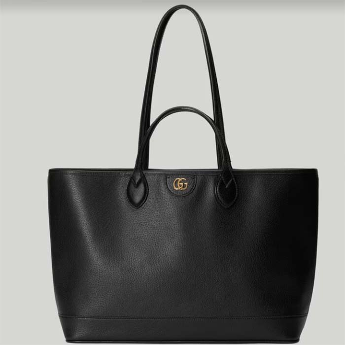 Gucci Unisex GG Ophidia Medium Tote Bag Black Leather Double G