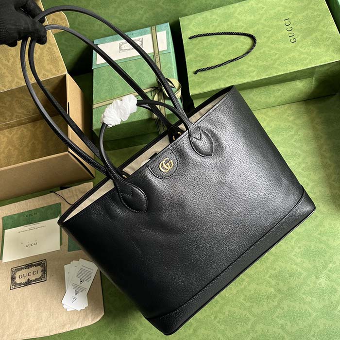 Gucci Unisex GG Ophidia Medium Tote Bag Black Leather Double G (7)
