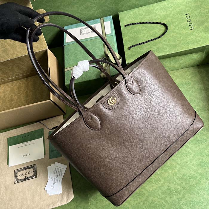 Gucci Unisex GG Ophidia Medium Tote Bag Brown Leather Double G (13)