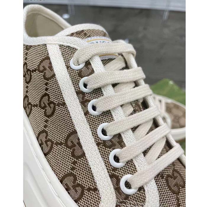 Gucci Unisex GG Sneaker Beige Ebony Original Canvas Flat Interlocking G 5 Cm Heel (1)