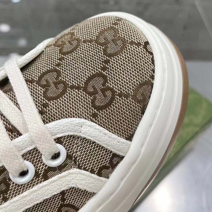 Gucci Unisex GG Sneaker Beige Ebony Original Canvas Flat Interlocking G 5 Cm Heel (10)