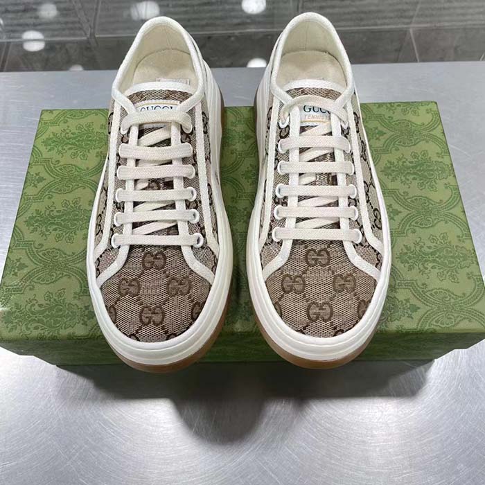 Gucci Unisex GG Sneaker Beige Ebony Original Canvas Flat Interlocking G 5 Cm Heel (5)
