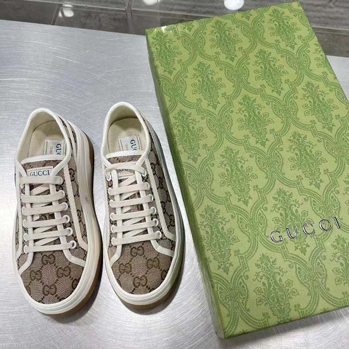 Gucci Unisex GG Sneaker Beige Ebony Original Canvas Flat Interlocking G 5 Cm Heel (6)