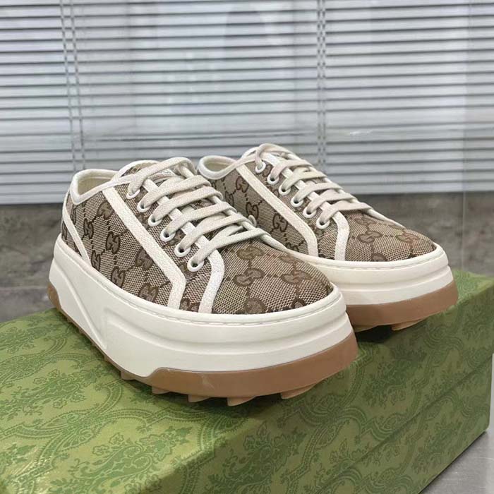 Gucci Unisex GG Sneaker Beige Ebony Original Canvas Flat Interlocking G 5 Cm Heel (7)