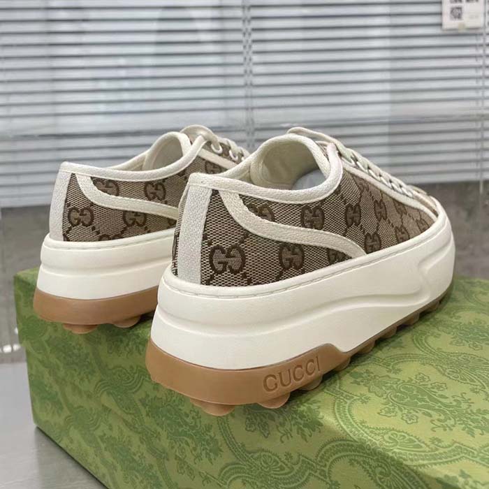 Gucci Unisex GG Sneaker Beige Ebony Original Canvas Flat Interlocking G 5 Cm Heel (9)