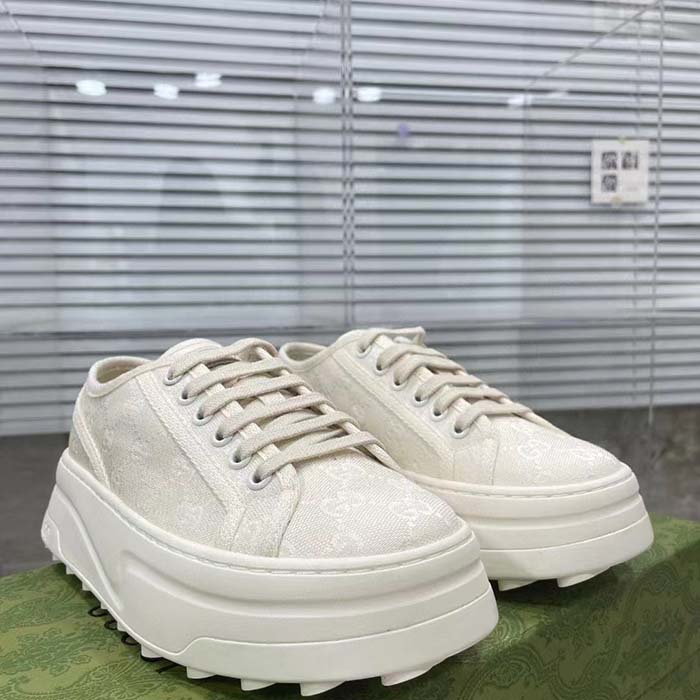 Gucci Unisex GG Sneaker White Original GG Canvas Flat Interlocking G 5 Cm Heel (1)