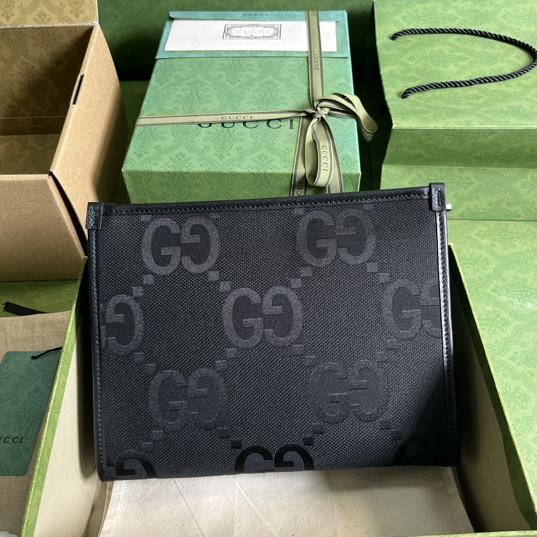 Gucci Unisex Jumbo GG Medium Messenger Bag Black Canvas Zip Closure (12)