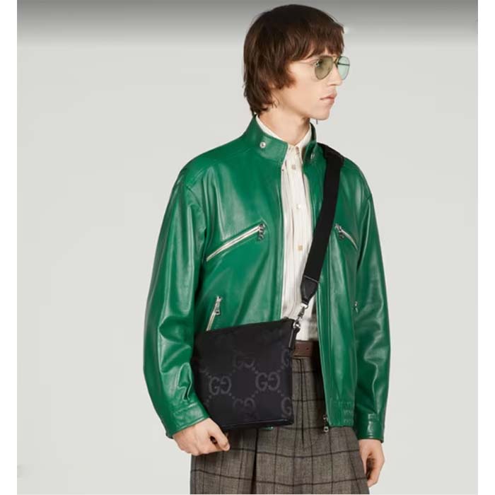 Gucci Unisex Jumbo GG Medium Messenger Bag Black Canvas Zip Closure (2)